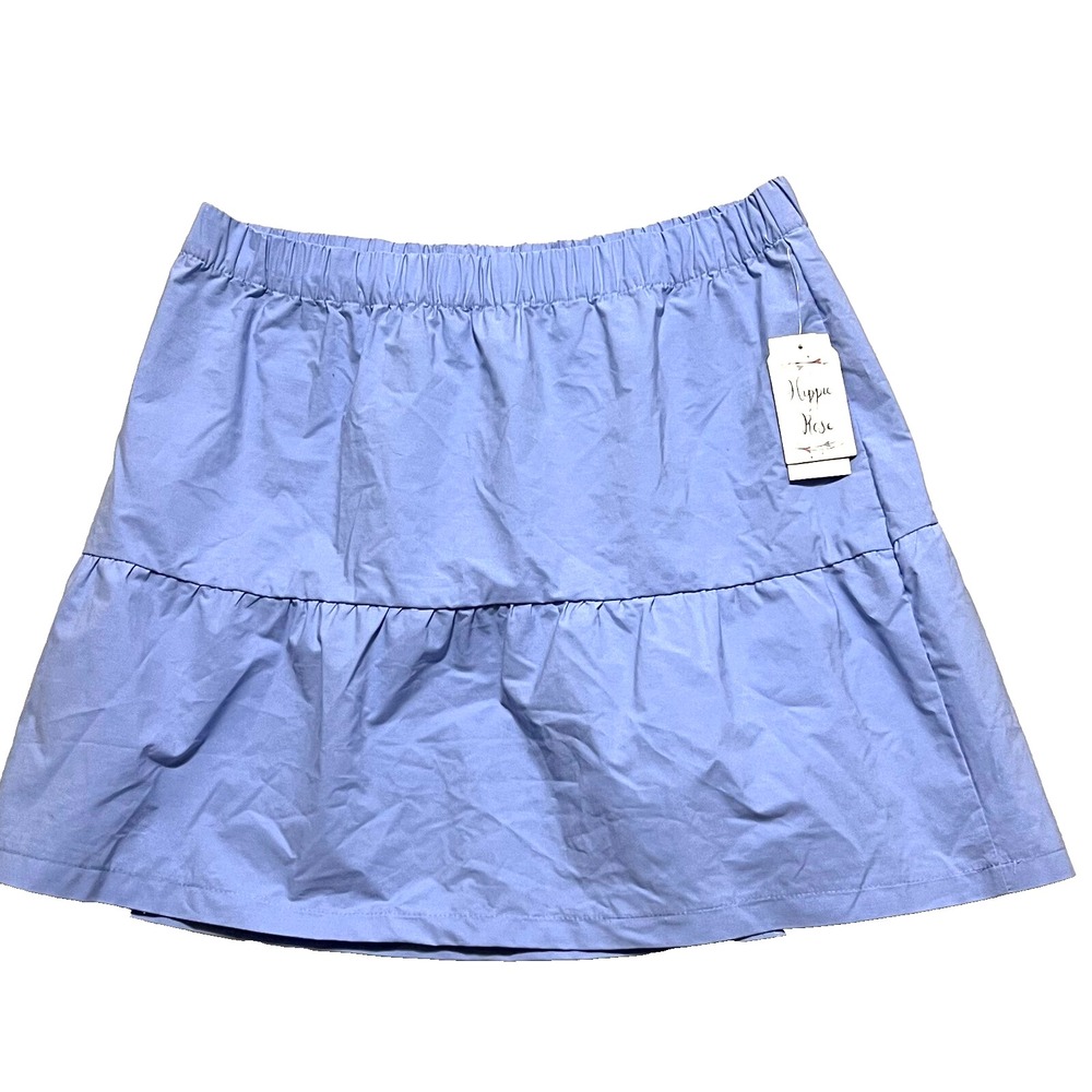 Hippie Rose Aster Blue Ruffle Skirt Women's XL Elastic Waist Mini Cotton Blend